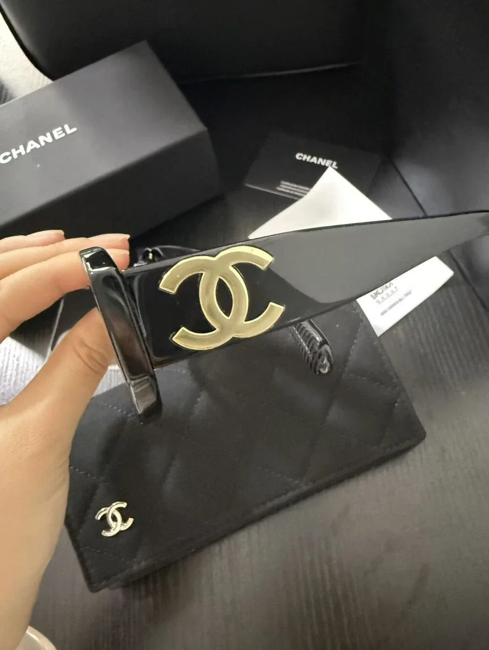 CHANEL Black Frame Sunglasses with Brown Gradient Lenses